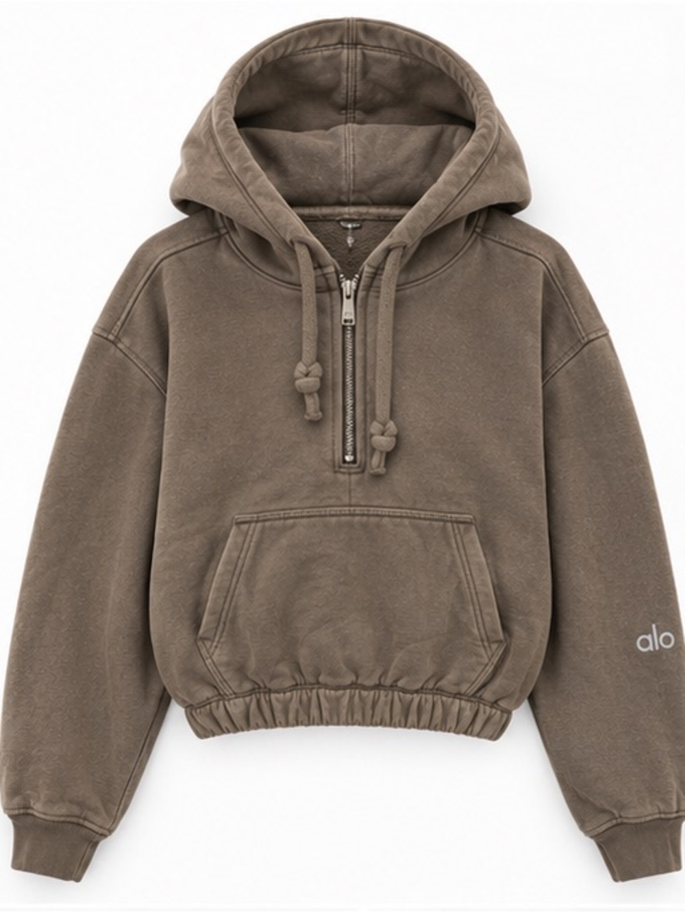 ALO Yoga Women's Washed Olive Brown Half-Zip Hoodie
